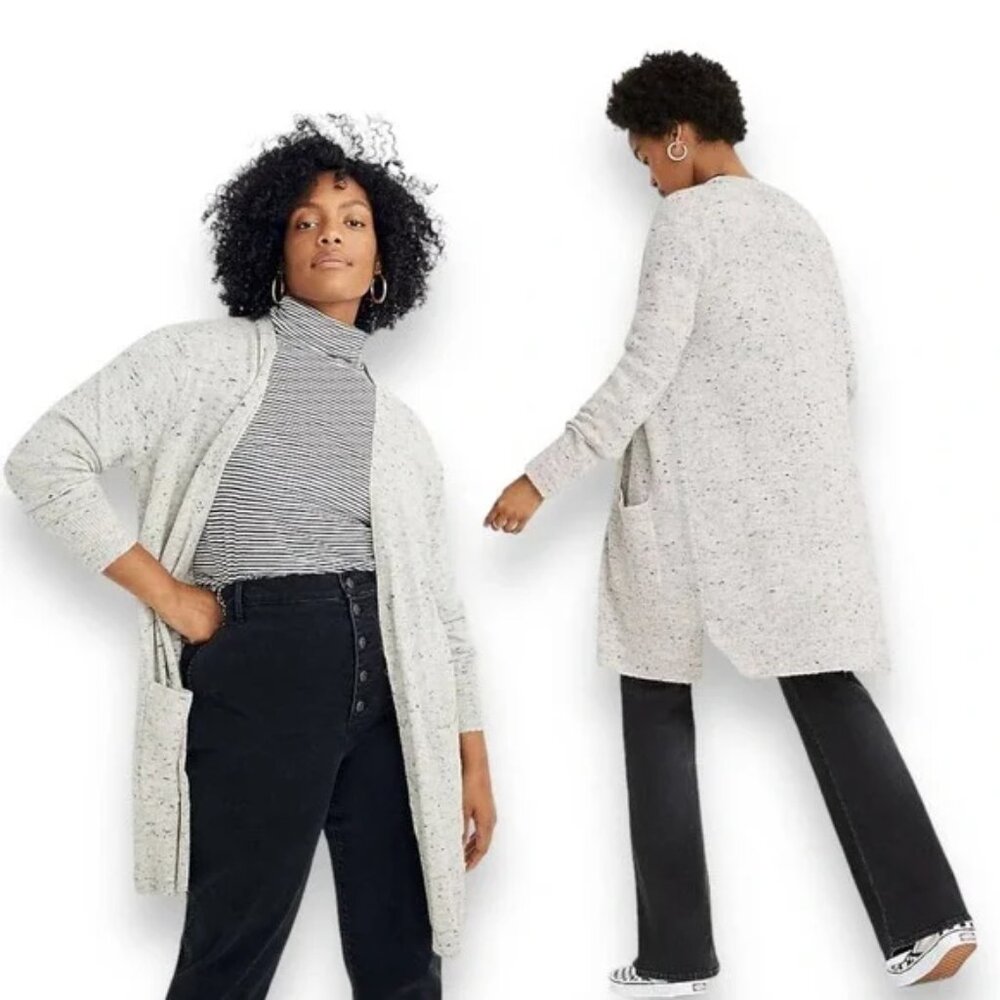 Madewell Donegal Kent Cardigan Sweater Open Front Cream Speckled Size S